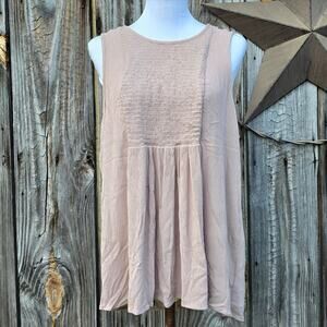 Smocked Sleeveless Top Torrid Plus Size 1X Blush Tan Crinkle Gauze Tank Keyhole